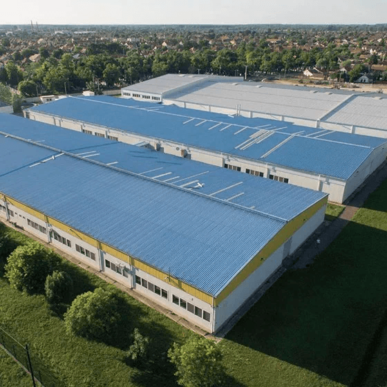 Factory tour video placeholder — Vipulse Nagykőrös campus aerial view
